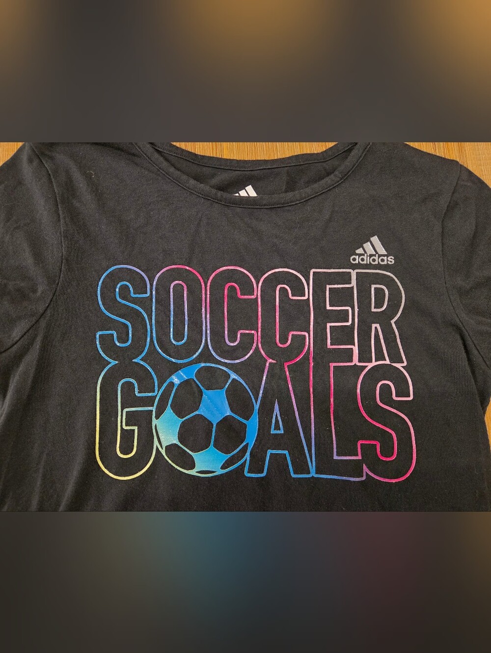Adidas Girls Soccer Shirt Black Graphic Tee